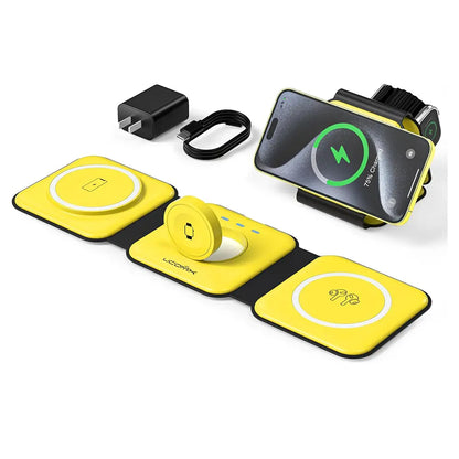 Awwpicks UCOMX 3 in 1 Wireless Charging Station for Iphone, Foldable Travel Cellphone Charger for Iphone Airpods Iwatch Smartphone Christmas Gifts