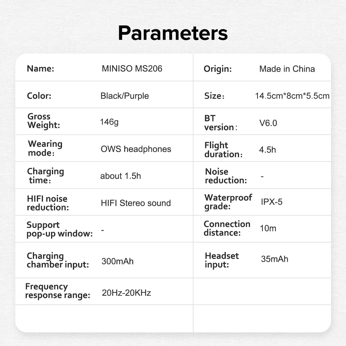 MINISO MS206 Wireless Translator BT V6.0 Earphones with APP Support 134 Languages, Earbuds with Microphone, Earhook, Sweatproof, Fast Charging, 48 Hours Playing Time, Compatible with IOS and Android, Black, Purple
