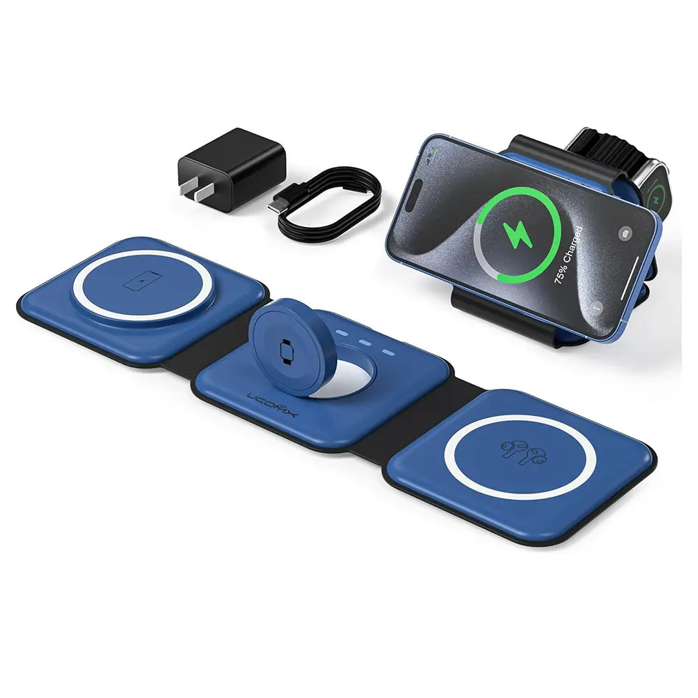 Awwpicks UCOMX 3 in 1 Wireless Charging Station for Iphone, Foldable Travel Cellphone Charger for Iphone Airpods Iwatch Smartphone Christmas Gifts