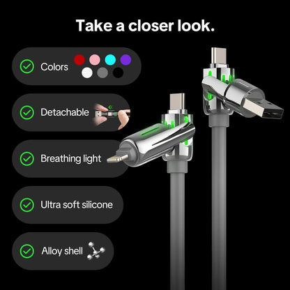 Mfish Armored Dragon I 4-In-1 Multi 240W Fast Charging Super Liquid Silicone Cable with USB a Type C Lightning for Iphone17&Samsung Laptops Charger