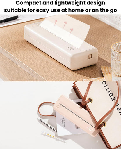 Wireless Portable Printers - A4 Thermal Printer for Travel, Mobile Office, School, Home - Bluetooth Printer Compatible with Ios Android Phone & Laptop, Pink