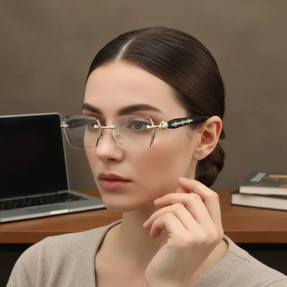 Eunoialens Rimless High Quality Eyewear, Frameless HD Vision Glasses with Clear Lenses, Diamond-Cut Edges, Stainless Steel Fashion Temple Decor, Lightweight Unisex Adults' Accessories for Computer, Daily Use, Mens Gifts
