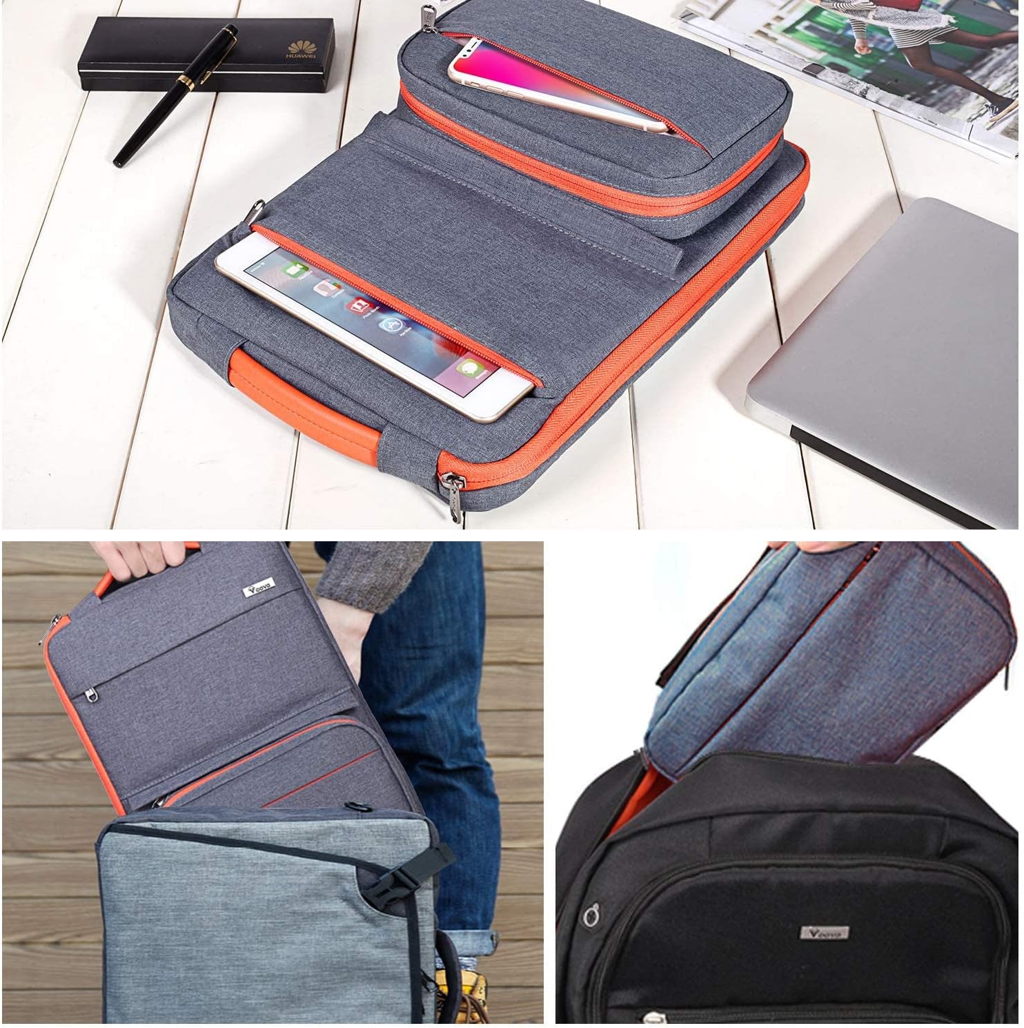 Laptop Sleeve Case 15.6 Inch Compatible with Macbook Air 15 M2/M3/M4, Macbook Pro 15/16, 15-16" Hp Lenovo Dell Acer Asus, 2 in 1 Waterproof Computer Bag with Detachable Accessory Pouch, Grey