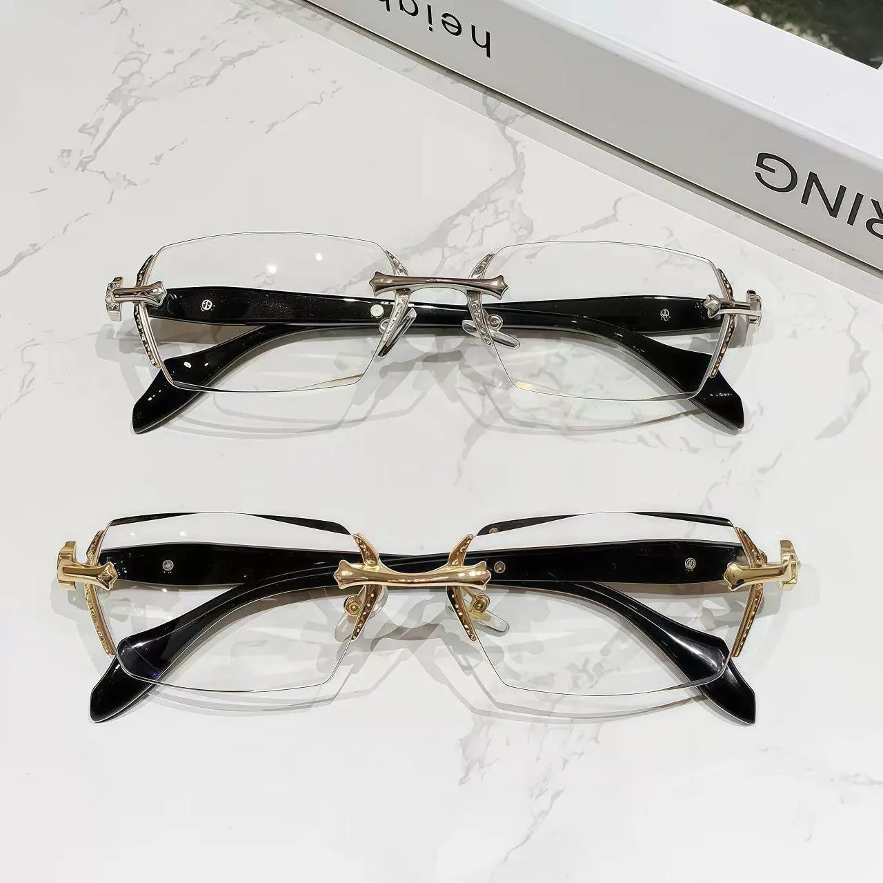 Eunoialens Rimless High Quality Eyewear, Frameless HD Vision Glasses with Clear Lenses, Diamond-Cut Edges, Stainless Steel Fashion Temple Decor, Lightweight Unisex Adults' Accessories for Computer, Daily Use, Mens Gifts