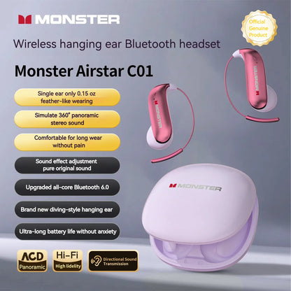Monster Ear Buds - Bluetooth Headphones with Zero‑Gravity Titanium Ear‑Hook Design, Noise Isolation, 145H Playtime Wireless Earbuds Headset Bluetooth 6.0,Waterproof & Sweatproof, Ideal for Travel & Electronic Gifts for Men and Women