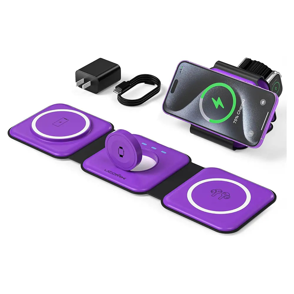 Awwpicks UCOMX 3 in 1 Wireless Charging Station for Iphone, Foldable Travel Cellphone Charger for Iphone Airpods Iwatch Smartphone Christmas Gifts
