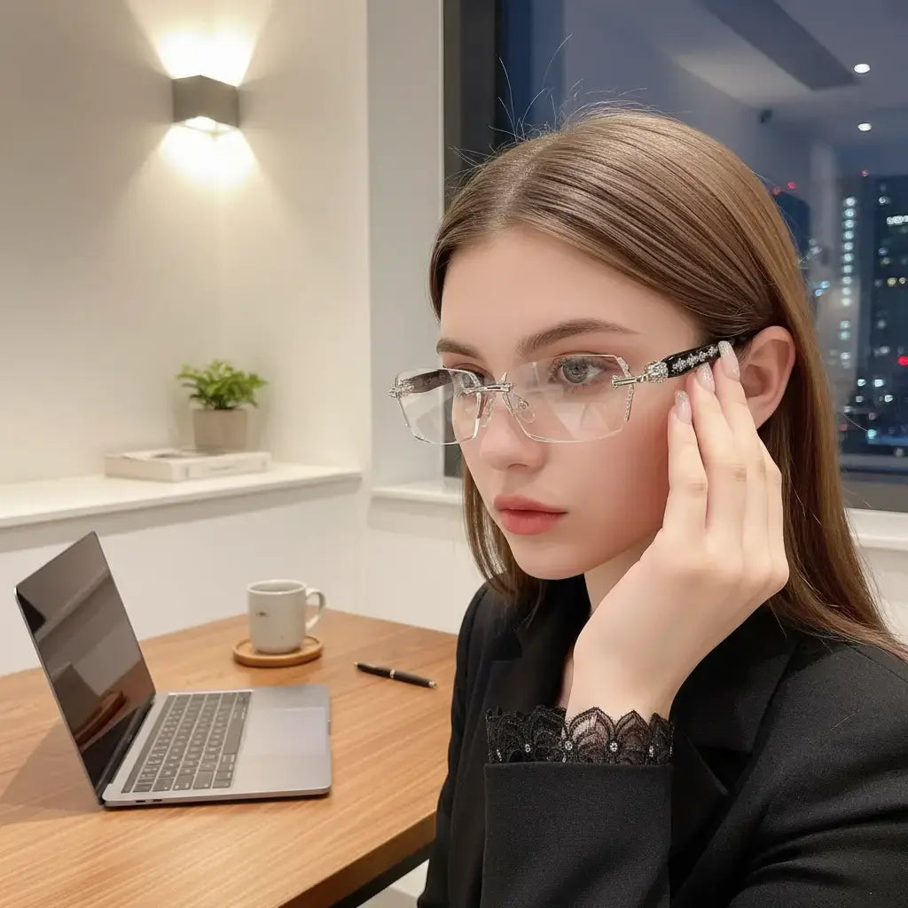 Eunoialens Rimless High Quality Eyewear, Frameless HD Vision Glasses with Clear Lenses, Diamond-Cut Edges, Stainless Steel Fashion Temple Decor, Lightweight Unisex Adults' Accessories for Computer, Daily Use, Mens Gifts