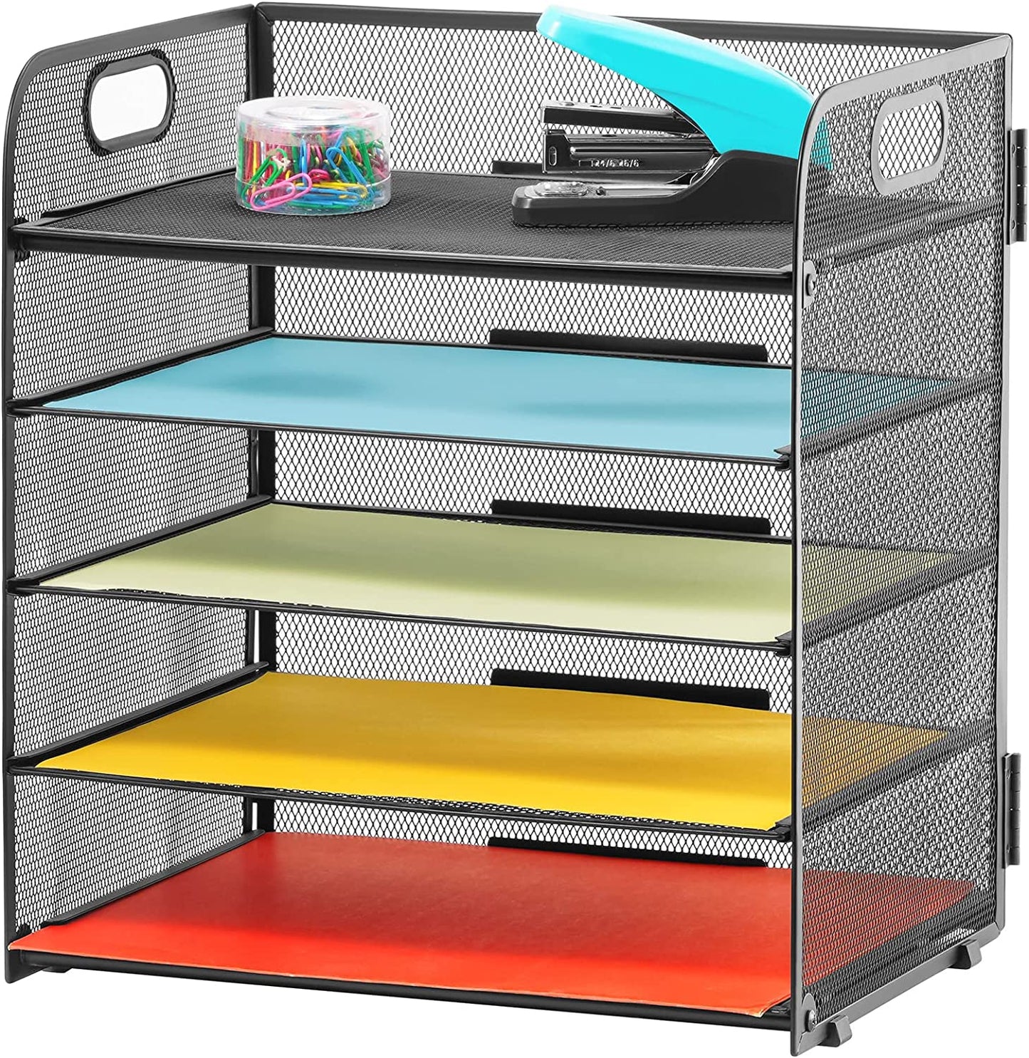 5-Tier Mesh Desktop File Organizer with Pen Holder, Black, 11 X 8.5 X 2.5 In