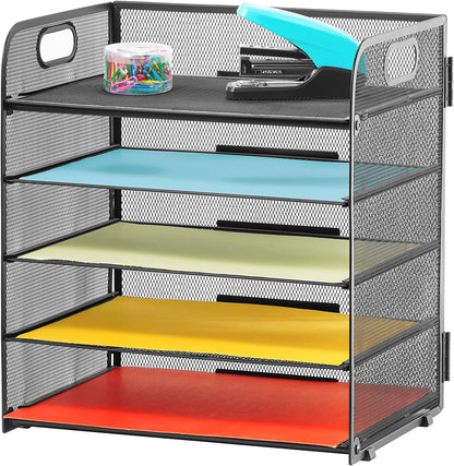 5-Tier Mesh Desktop File Organizer with Pen Holder, Black, 11 X 8.5 X 2.5 In