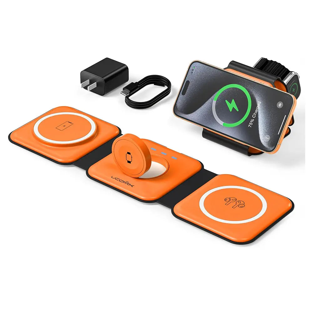 Awwpicks UCOMX 3 in 1 Wireless Charging Station for Iphone, Foldable Travel Cellphone Charger for Iphone Airpods Iwatch Smartphone Christmas Gifts