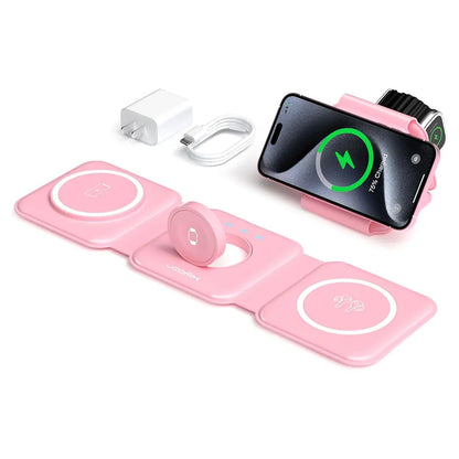 Awwpicks UCOMX 3 in 1 Wireless Charging Station for Iphone, Foldable Travel Cellphone Charger for Iphone Airpods Iwatch Smartphone Christmas Gifts