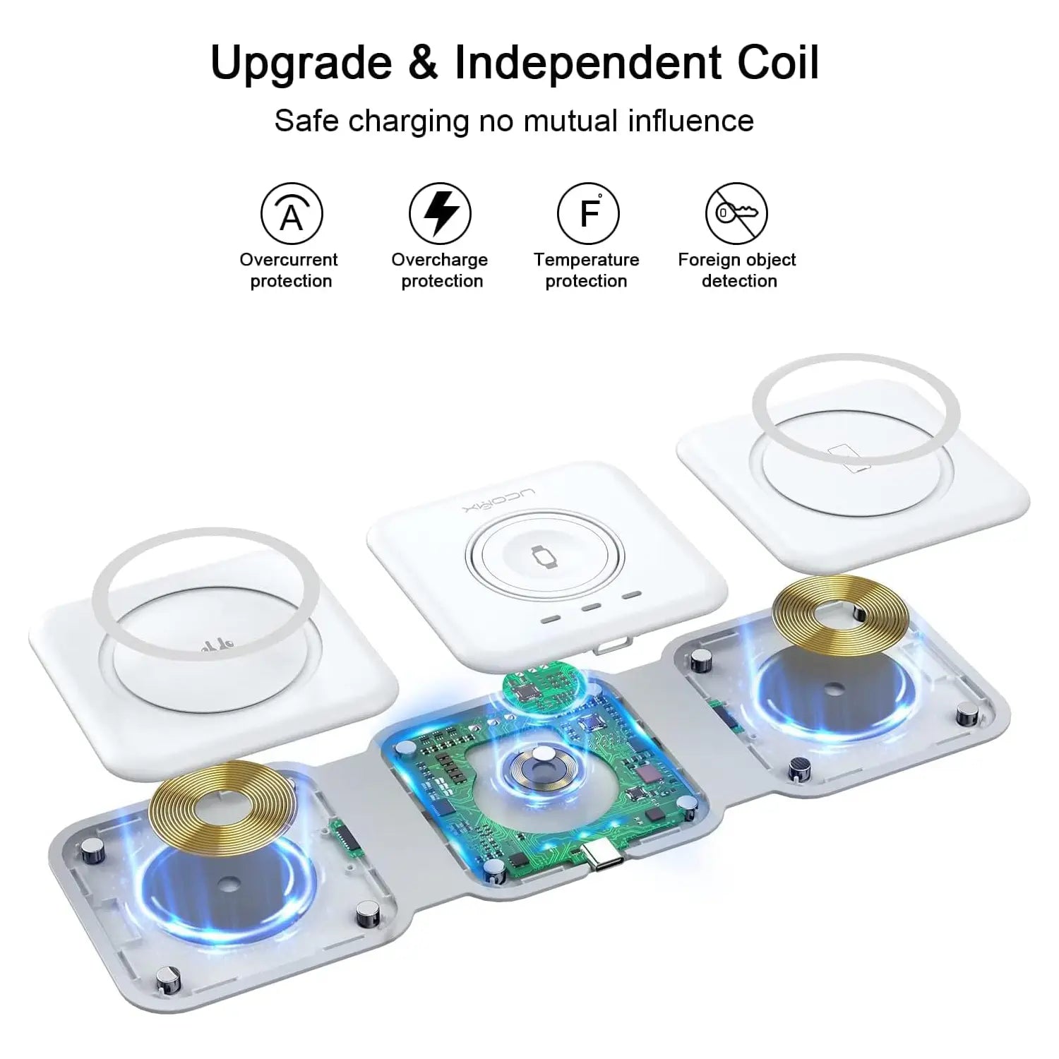 Awwpicks UCOMX 3 in 1 Wireless Charging Station for Iphone, Foldable Travel Cellphone Charger for Iphone Airpods Iwatch Smartphone Christmas Gifts