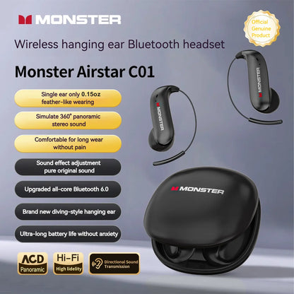 Monster Ear Buds - Bluetooth Headphones with Zero‑Gravity Titanium Ear‑Hook Design, Noise Isolation, 145H Playtime Wireless Earbuds Headset Bluetooth 6.0,Waterproof & Sweatproof, Ideal for Travel & Electronic Gifts for Men and Women