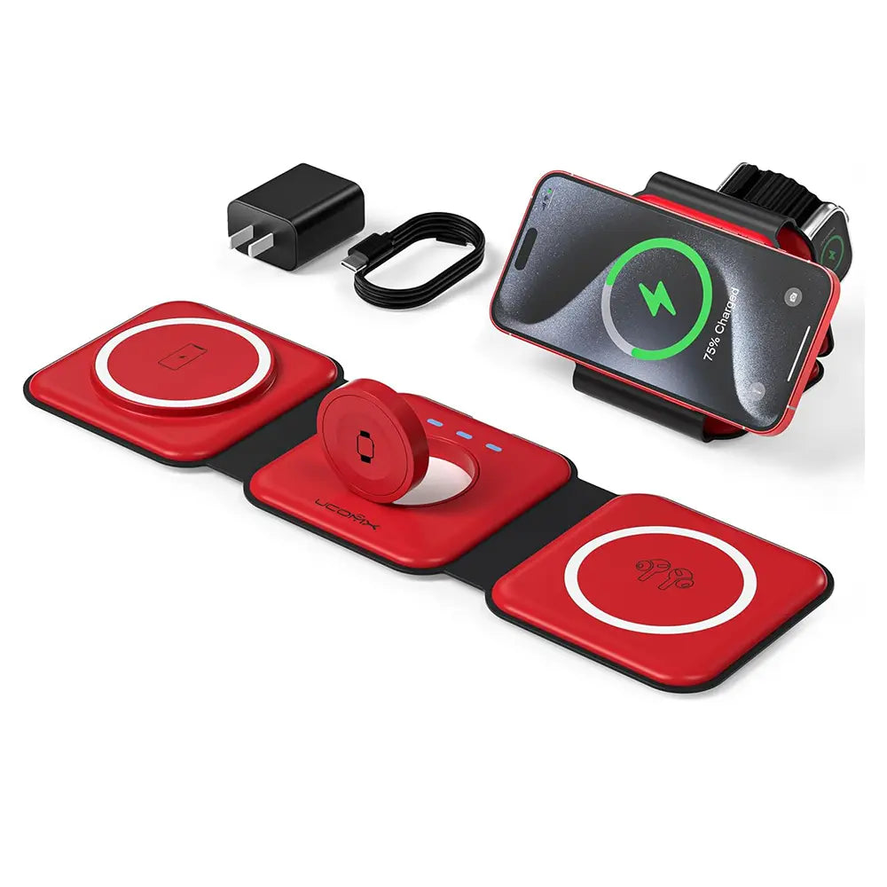Awwpicks UCOMX 3 in 1 Wireless Charging Station for Iphone, Foldable Travel Cellphone Charger for Iphone Airpods Iwatch Smartphone Christmas Gifts