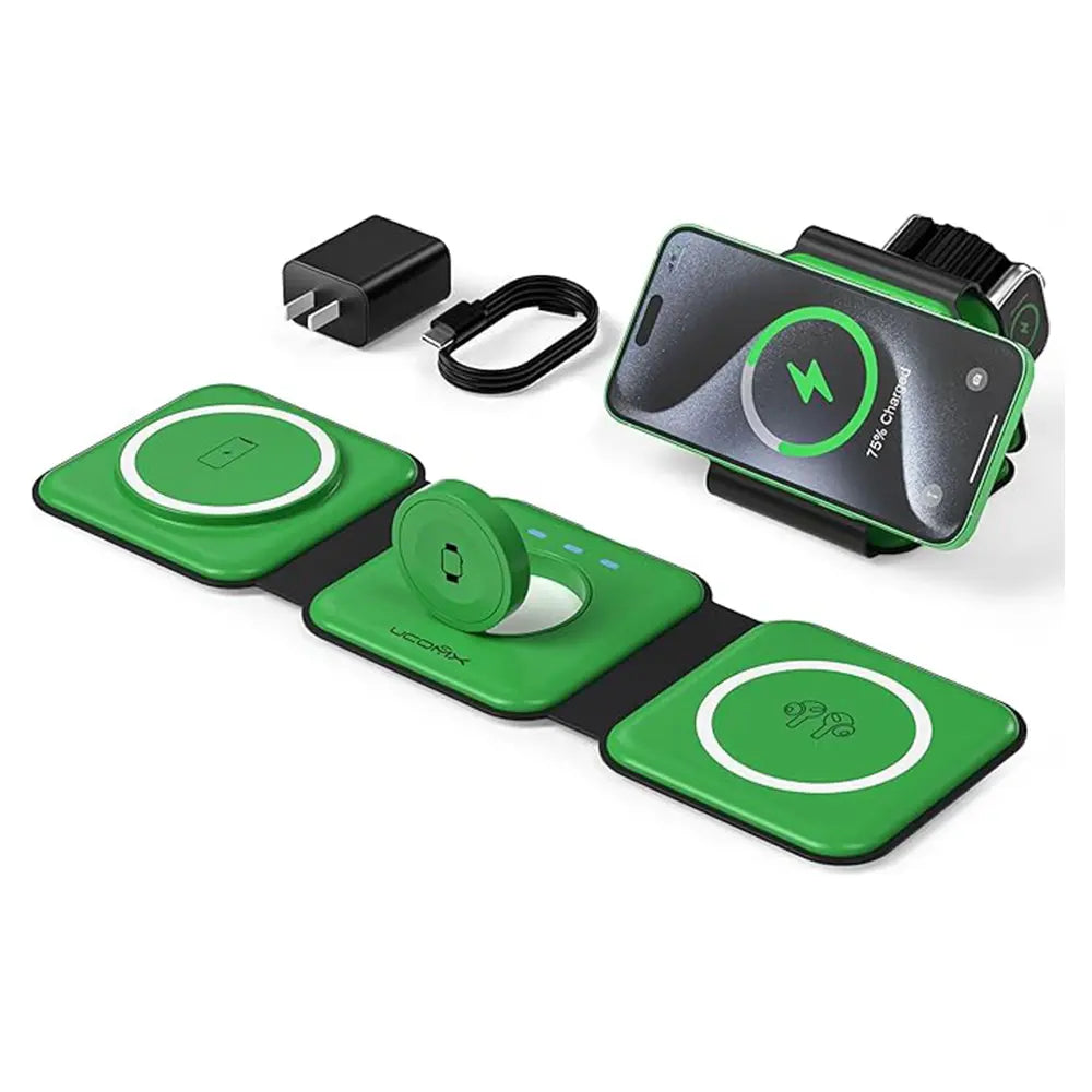 Awwpicks UCOMX 3 in 1 Wireless Charging Station for Iphone, Foldable Travel Cellphone Charger for Iphone Airpods Iwatch Smartphone Christmas Gifts