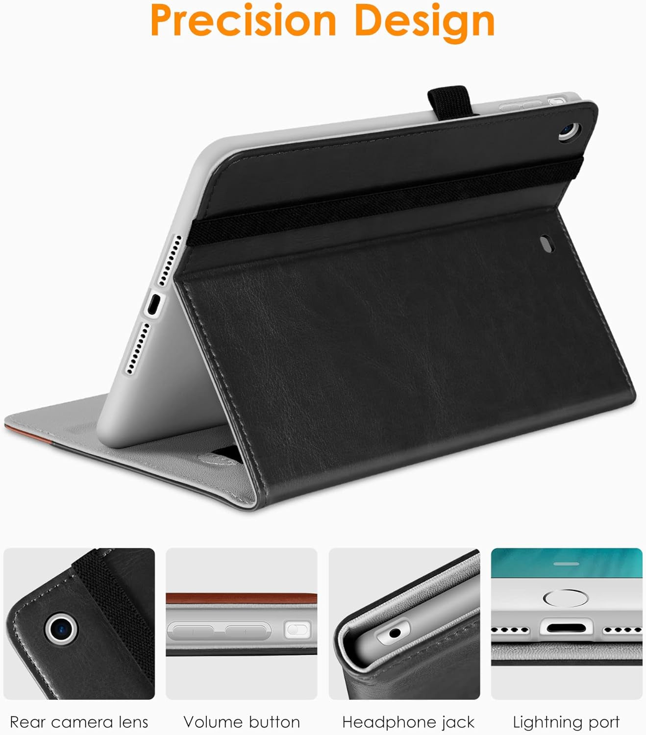 for Ipad Mini 1 2 3 Case, Premium Leather Folio Stand Cover Case with Multi-Angle Viewing and Auto Wake-Sleep Function, Front Pocket for Ipad Mini 1/Mini 2/Mini 3 - Black Brown