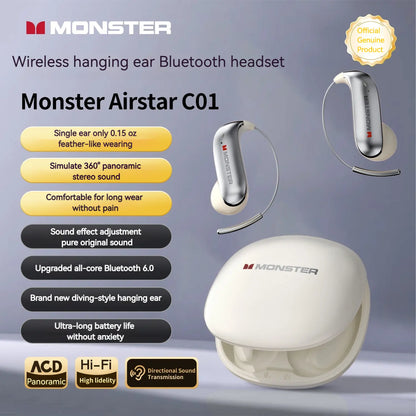 Monster Ear Buds - Bluetooth Headphones with Zero‑Gravity Titanium Ear‑Hook Design, Noise Isolation, 145H Playtime Wireless Earbuds Headset Bluetooth 6.0,Waterproof & Sweatproof, Ideal for Travel & Electronic Gifts for Men and Women